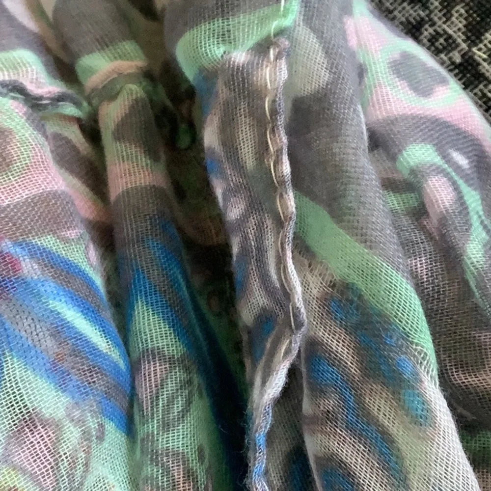 Infinity scarf blue pink turquoise and gray one size 100% polyester versatile